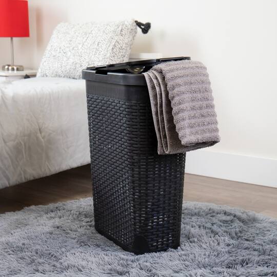 Mind Reader 40L Hamper Laundry Basket with Cutout Handles, 3-Pack, Black